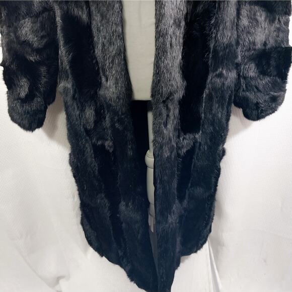 LEARSI! STUNNING BLACK GENUINE RABBIT FUR COAT, JACKET, STYLED LIKE A MINK! SZ M - Picture 5 of 13